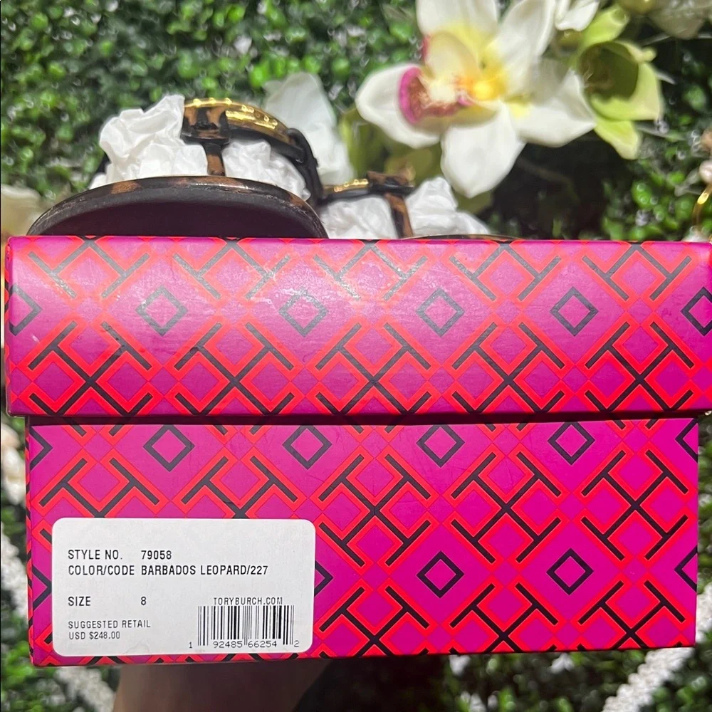 Tory Burch RT: $248 Metal Miller Barbados Leopard sandals Slipper size 8 - Picture 2 of 9